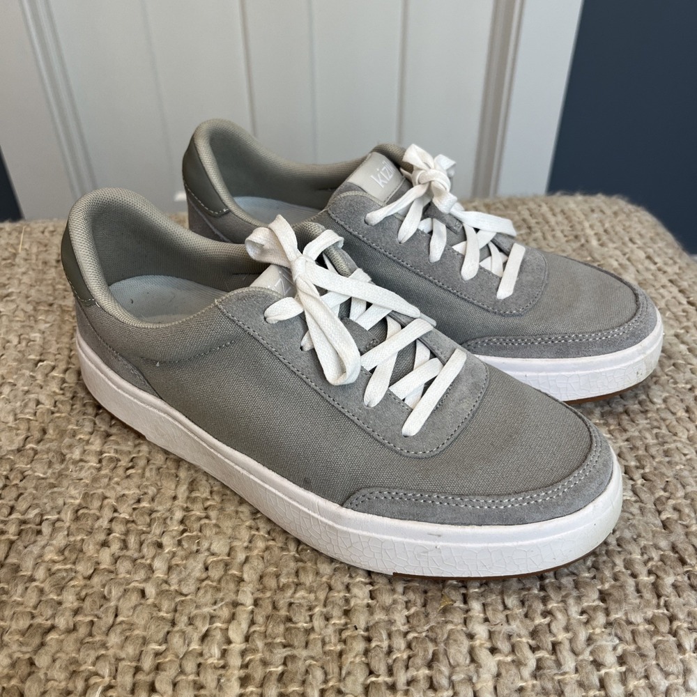 Kizik Prague Women's Size 9 Men Sz 7.5 Gray Canvas Athletic Shoes Slip In Tie